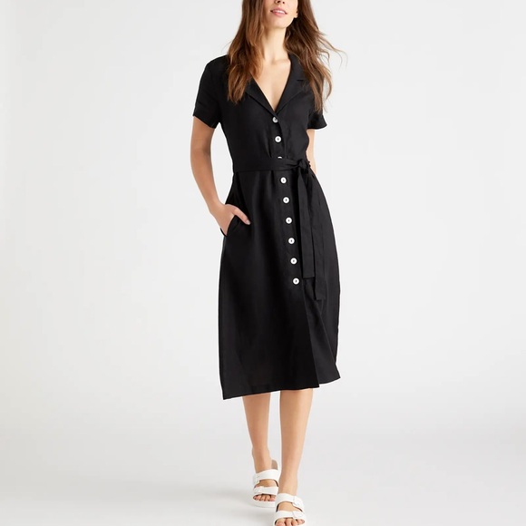 Quince Dresses & Skirts - Quince 100% European Linen Black Button Front Dress